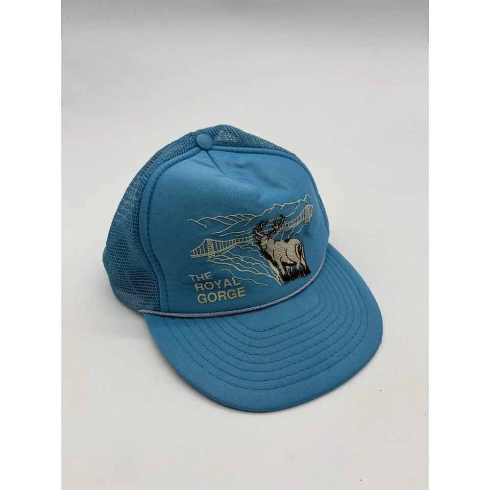 VTG Royal Gorge Blue Snapback Elk Bridge Print Braid Trucker Hat Cap